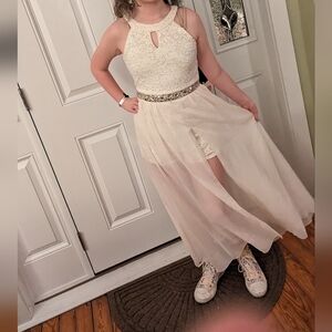 Speechless Girls' High Neck Romper Maxi Walk-Through Party Dress Pink 16